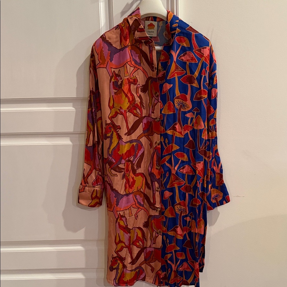 FARM Rio Pink and Blue Printed Midi Dress